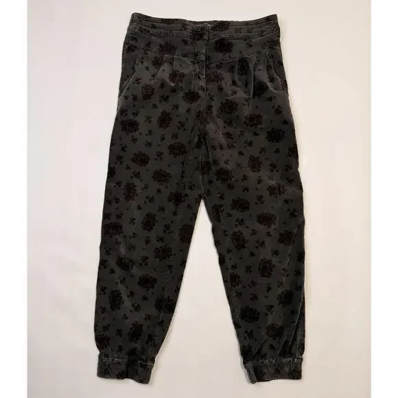 Anthropologie Pants Womens Medium Gray Floral Corduroy Joggers Elastic Cuff - Picture 1 of 12
